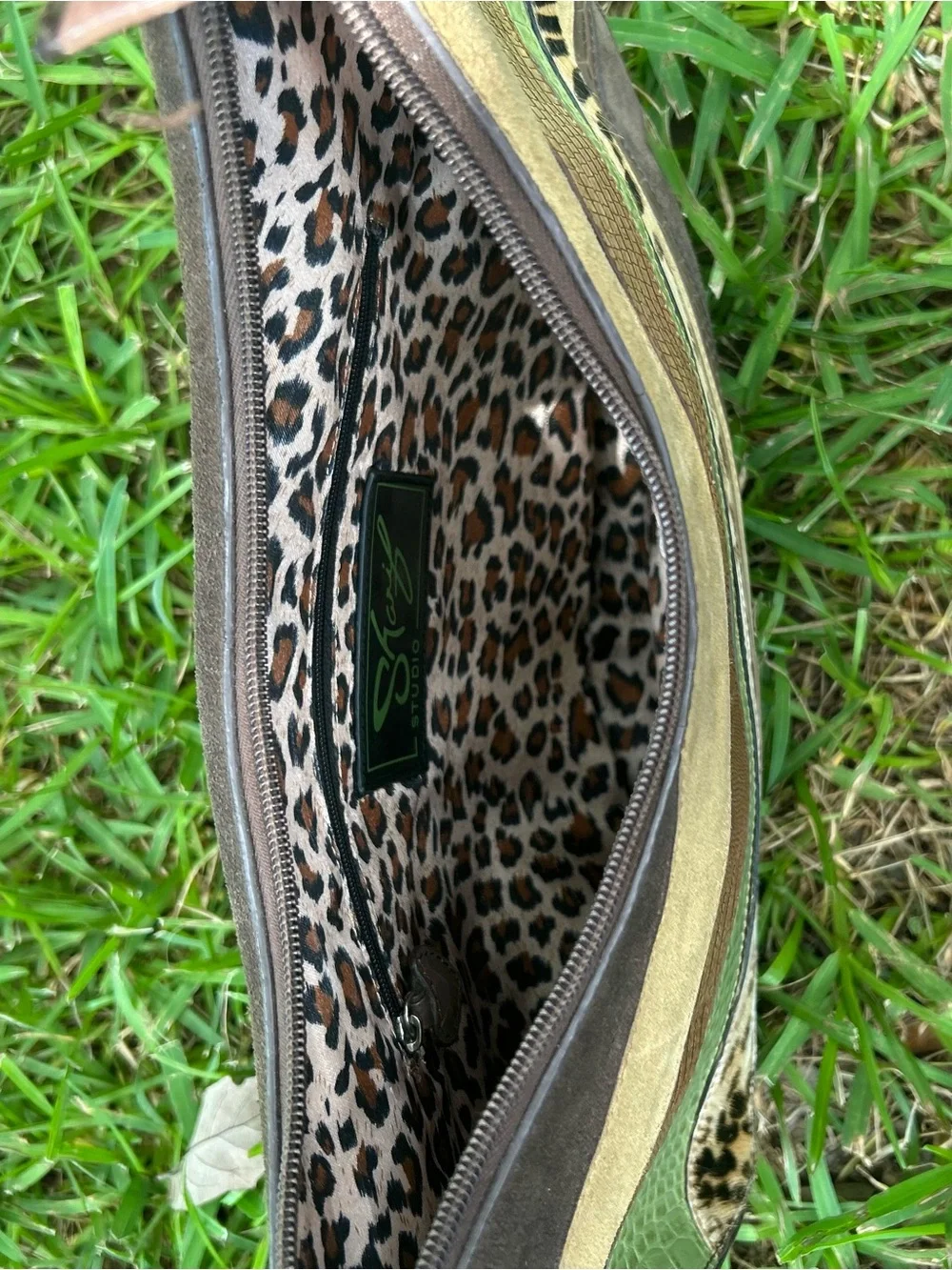 Vintage Sharif Women's Multi-Texture Patchwork Hobo Bag in Brown, Green & Cream